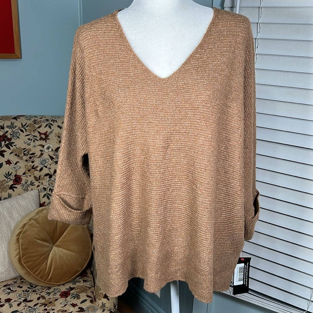 NWT Becool V neck knit sweater in a warm brown color